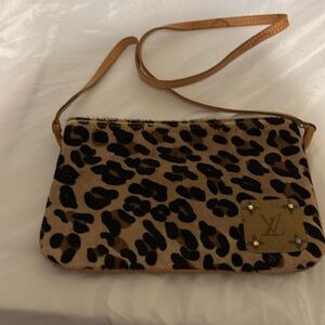 Vintage leopard print pony hair Crossbody with up cycled patch